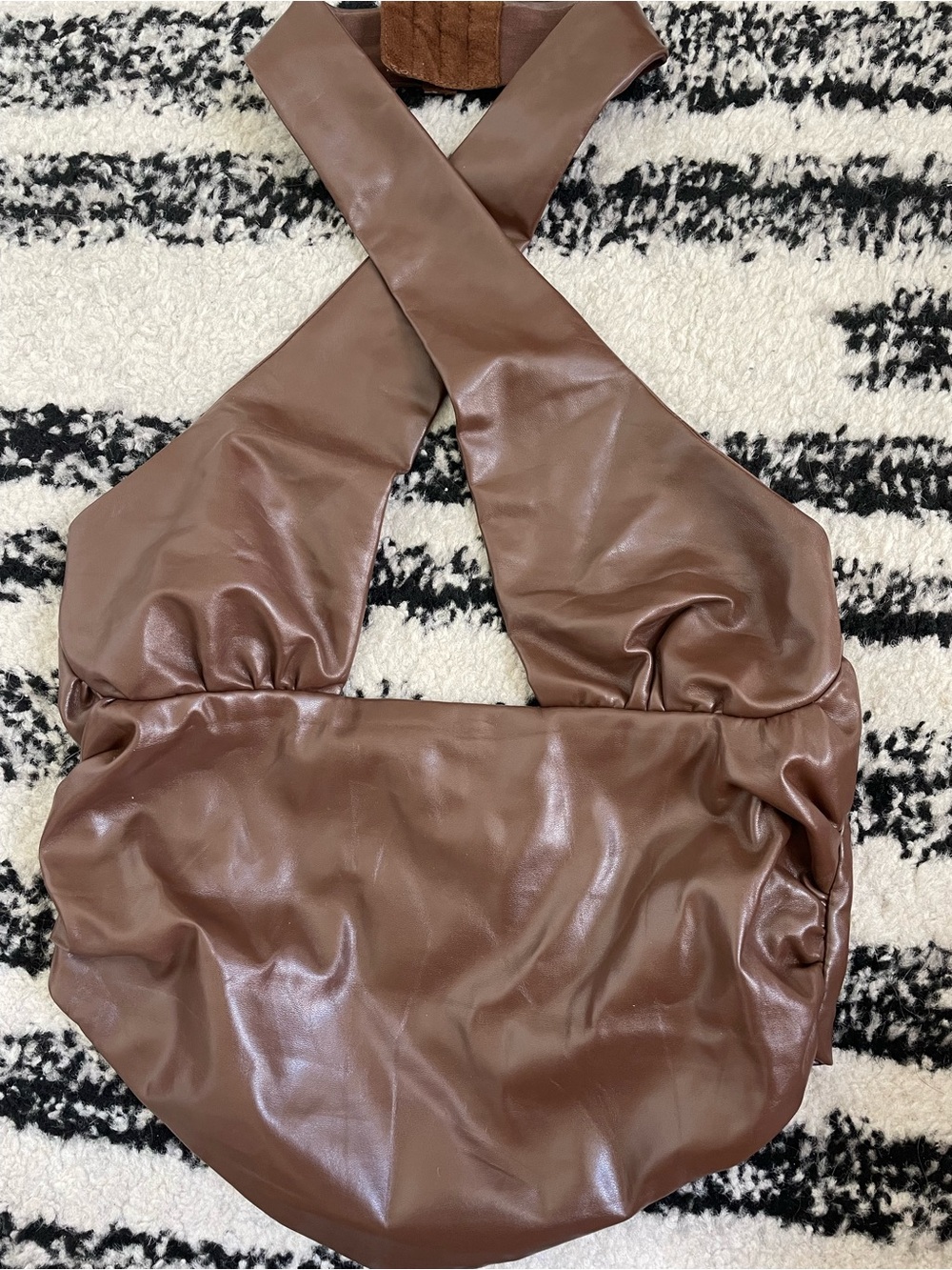 Women's Brown Faux-Leather Halter Top
